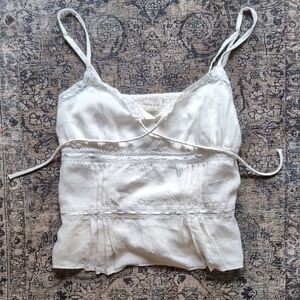 Y2K Aeropostale White Dainty Lace Trim Strappy Cami Tank Top